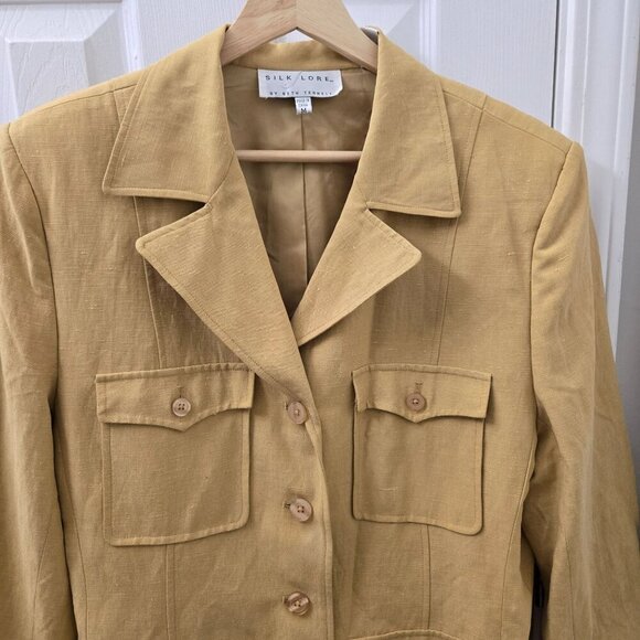 Vtg Silk Lore Blazer Jacket Medium Butterscotch Tan Safari Utility Retro Silk - Picture 9 of 14